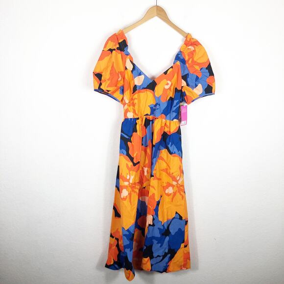 NWT Tabitha Brown Floral Print Puff-Sleeve Tie-Back Midi Dress Size 10 Cut Out - Picture 3 of 13